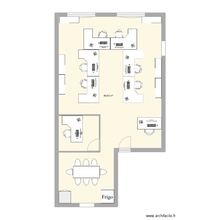 bureau. Plan de 2 pièces et 75 m2