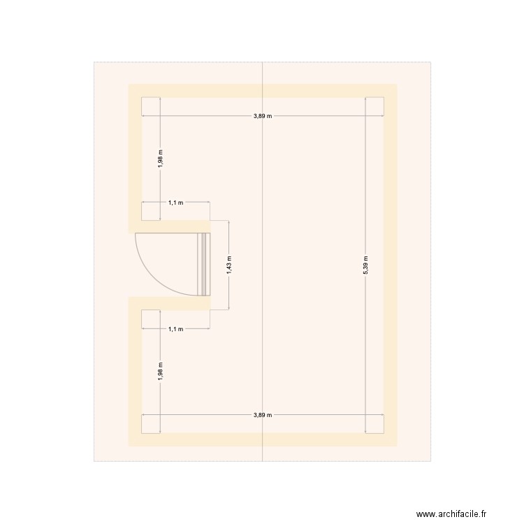 local. Plan de 1 pièce et 19 m2