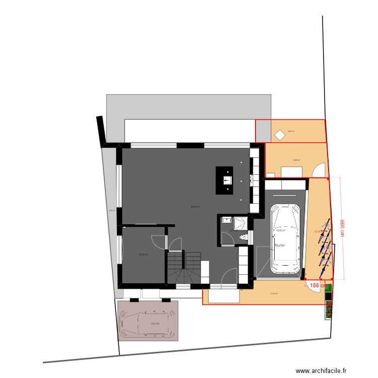 Projet couvert. Plan de 4 pièces et 95 m2