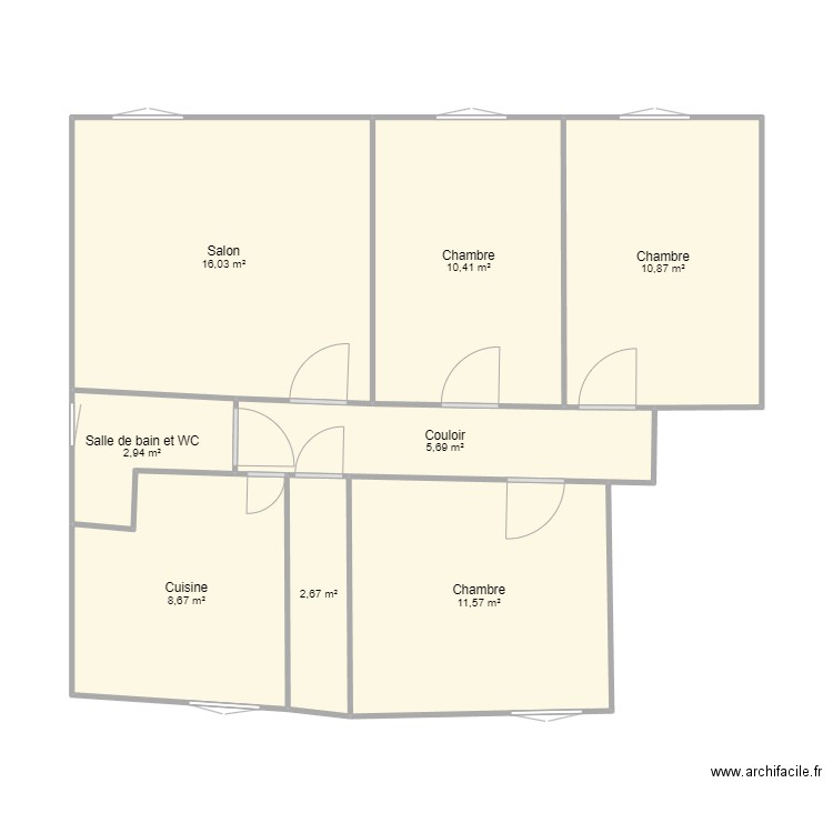 2e etage. Plan de 8 pièces et 69 m2