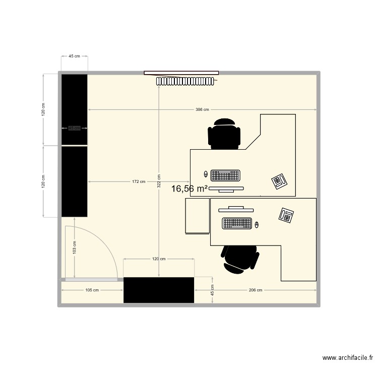 bureau daymi. Plan de 1 pièce et 17 m2