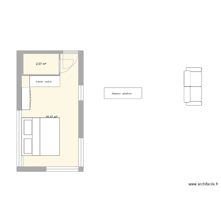 Studio_03. Plan de 2 pièces et 17 m2