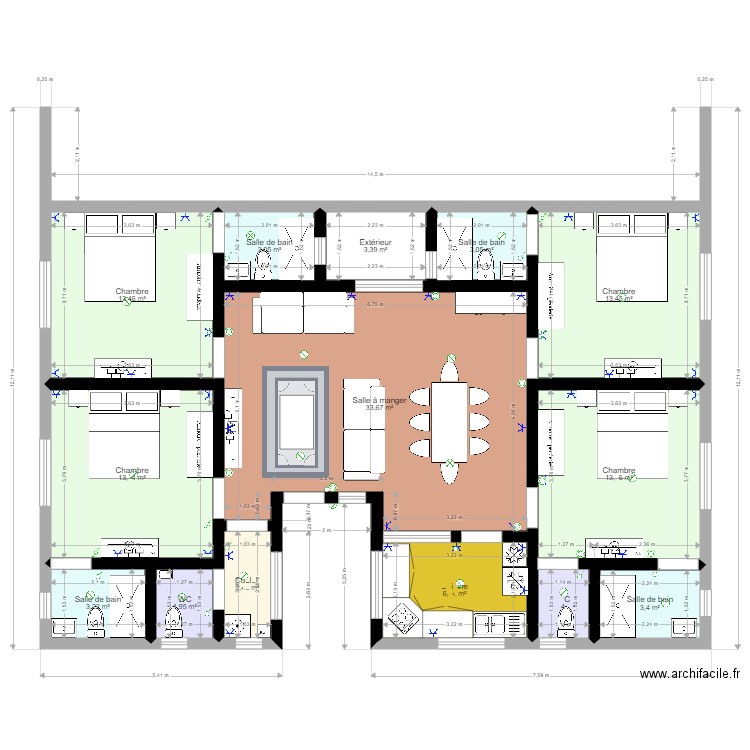 test sen. Plan de 14 pièces et 117 m2