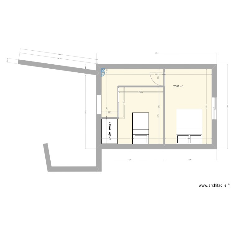 creperie. Plan de 1 pièce et 24 m2