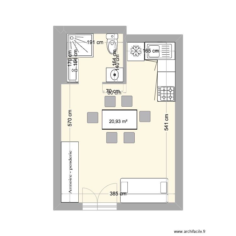 STUDIO boucherie. Plan de 1 pièce et 21 m2