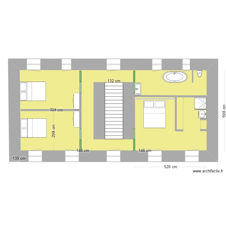 1er étage couleur 021224. Plan de 1 pièce et 80 m2