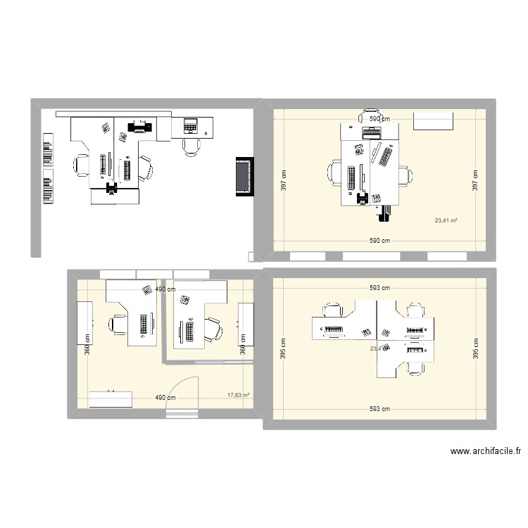 bureau1. Plan de 3 pièces et 64 m2