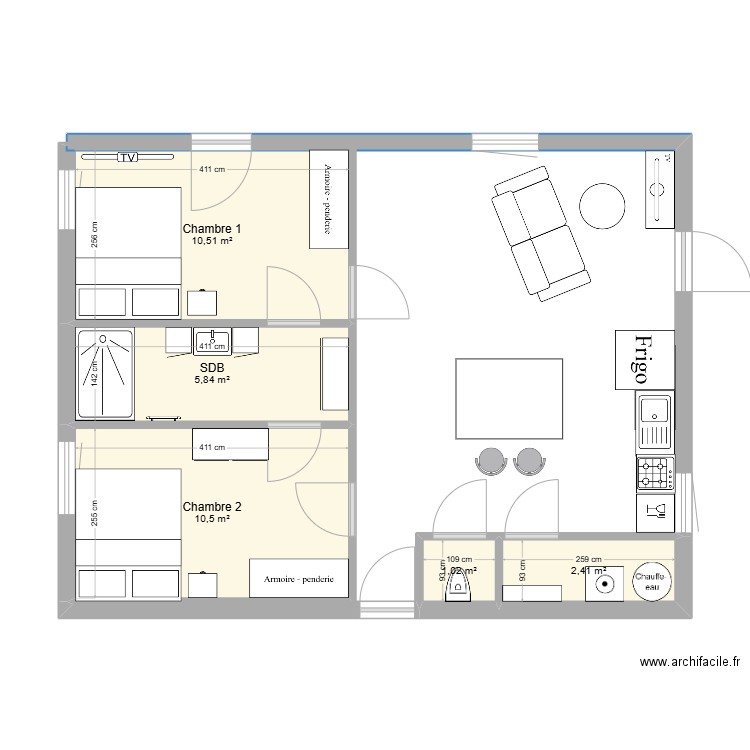 GF etage 1. Plan de 5 pièces et 30 m2