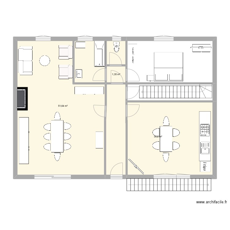 Maison Mamy. Plan de 3 pièces et 87 m2