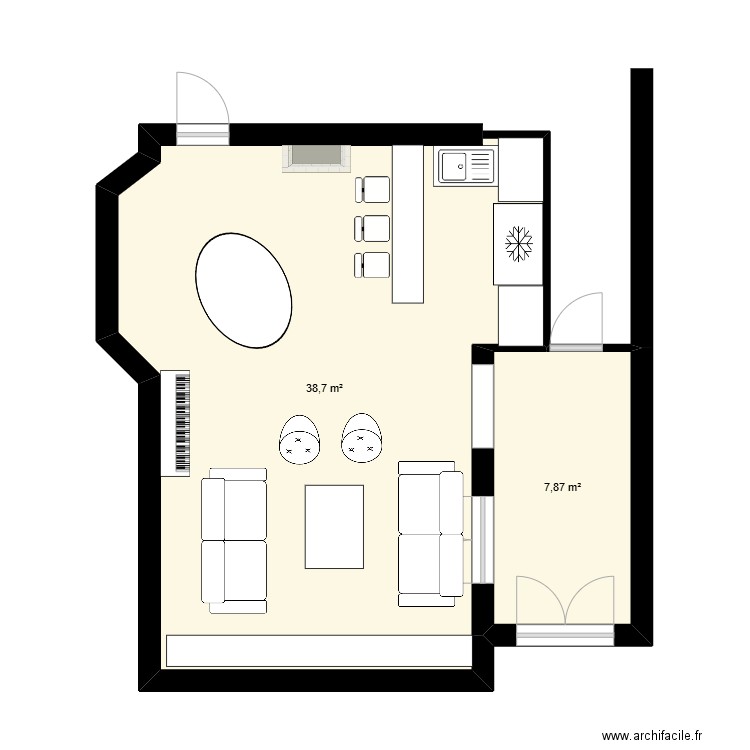 Appartement Paris 16 V1. Plan de 2 pièces et 47 m2