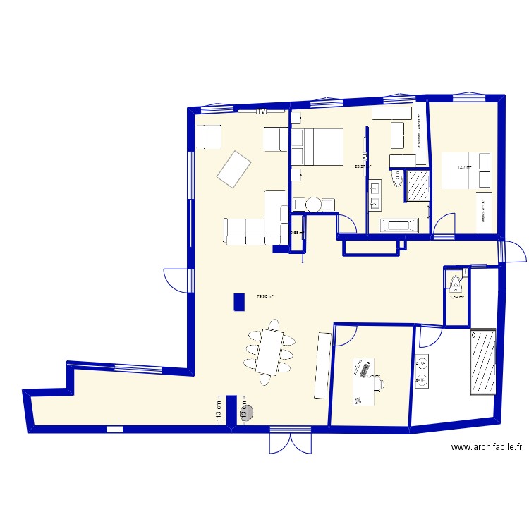 chambre. Plan de 6 pièces et 130 m2