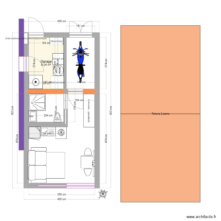 Garage + chambre. Plan de 1 pièce et 5 m2