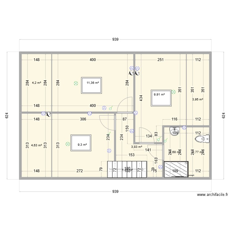 maison fleurieux. Plan de 10 pièces et 54 m2