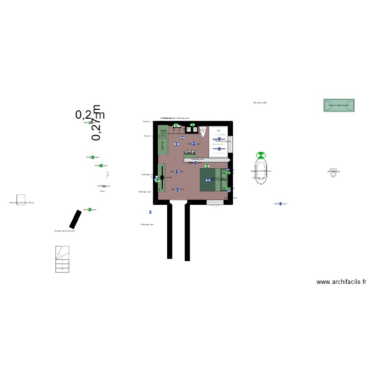 nounou chambre. Plan de 1 pièce et 19 m2