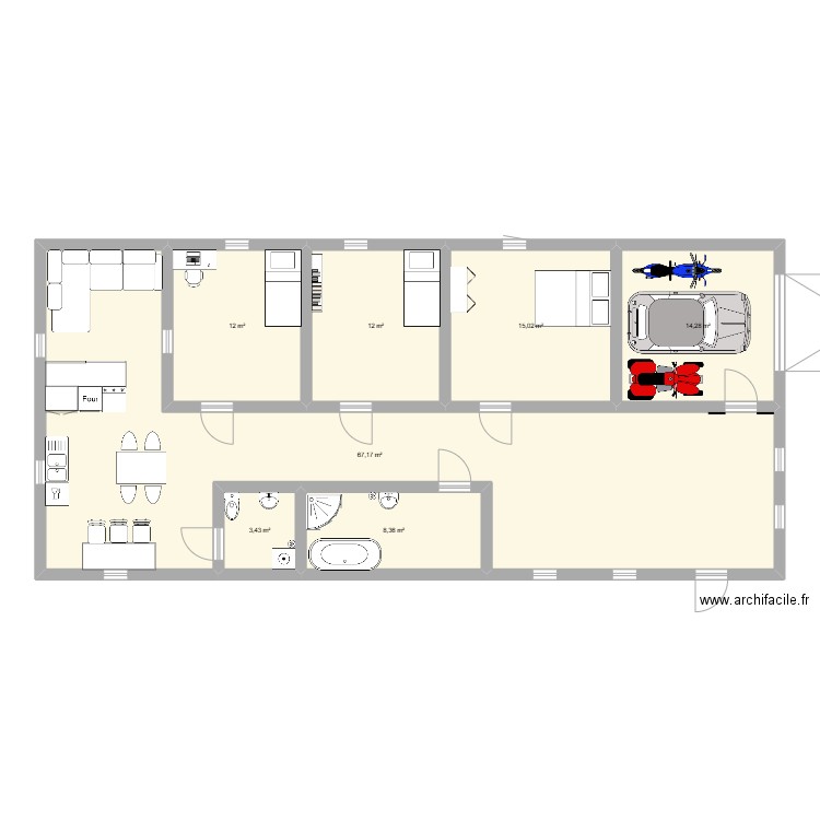 mathematique. Plan de 7 pièces et 132 m2