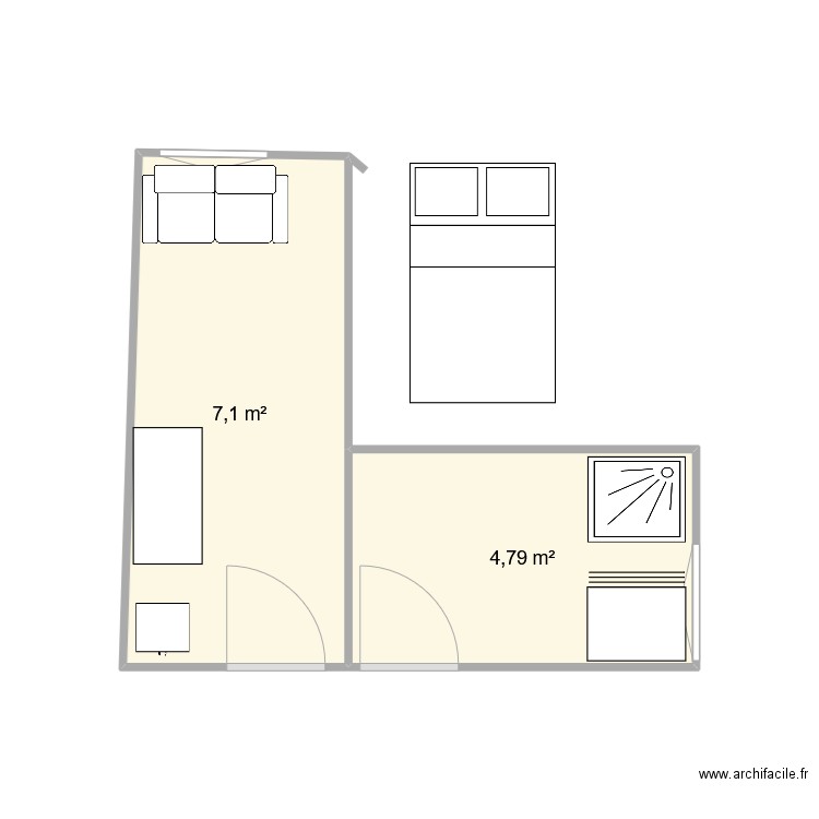 Chambre de bonne. Plan de 2 pièces et 12 m2