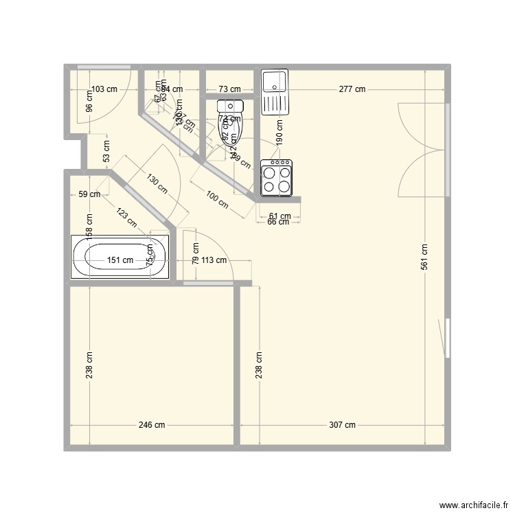 Praz. Plan de 6 pièces et 30 m2