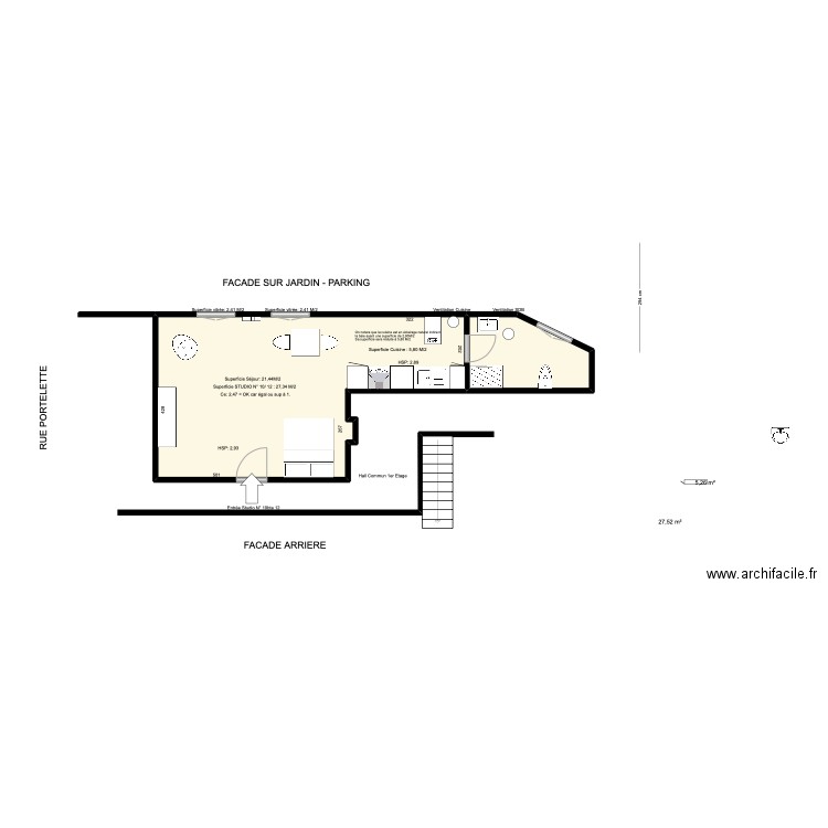 portelette huy . Plan de 2 pièces et 33 m2