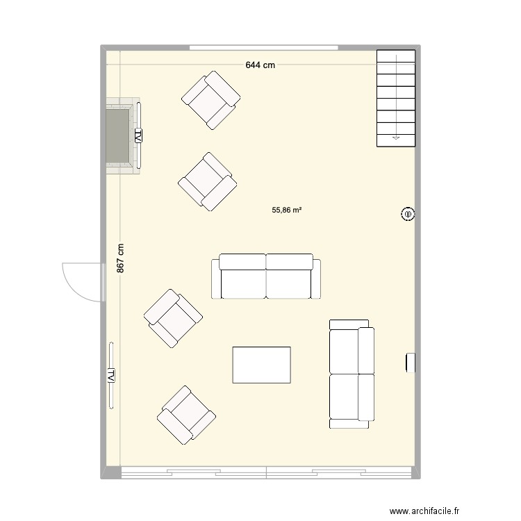 Salon Saint Paul. Plan de 1 pièce et 56 m2