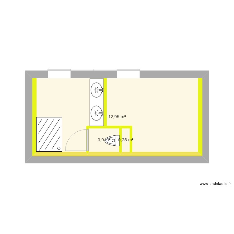 SdB & Dressing Pat et Véro. Plan de 3 pièces et 17 m2