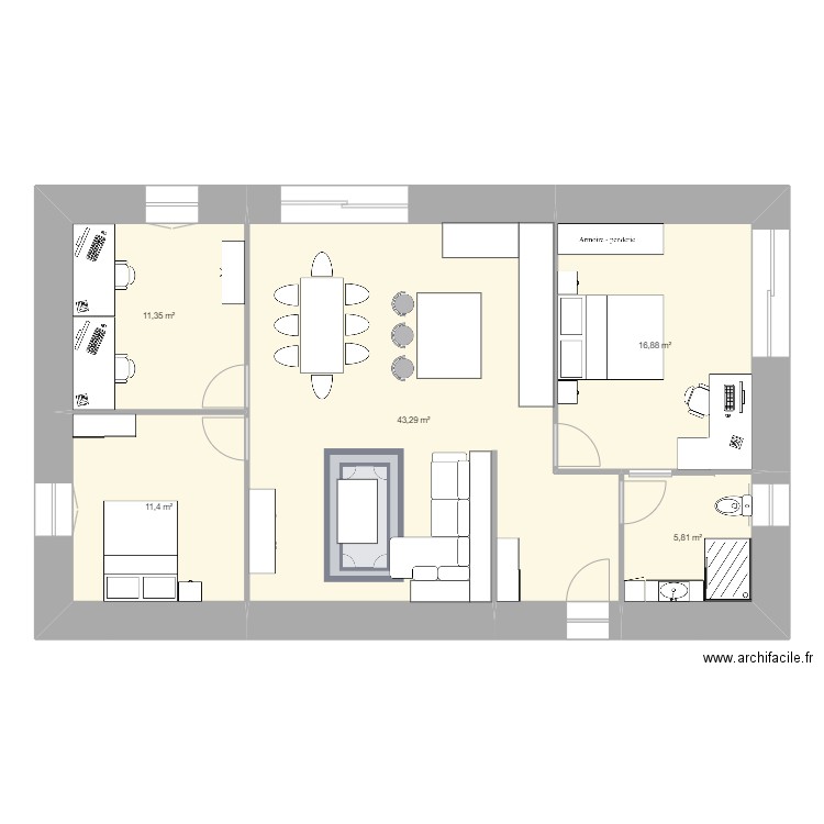 Maison. Plan de 5 pièces et 89 m2