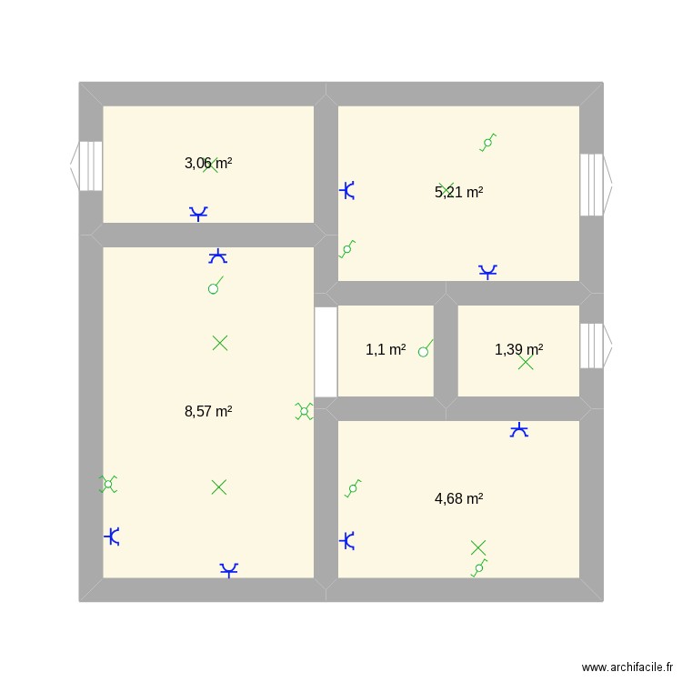 recheru. Plan de 6 pièces et 24 m2