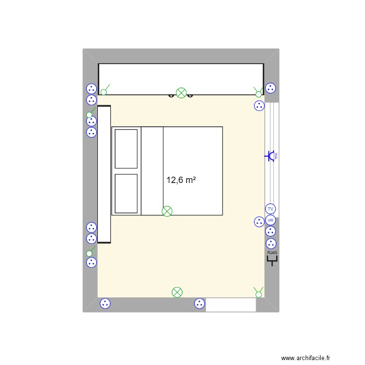 en bas. Plan de 1 pièce et 13 m2