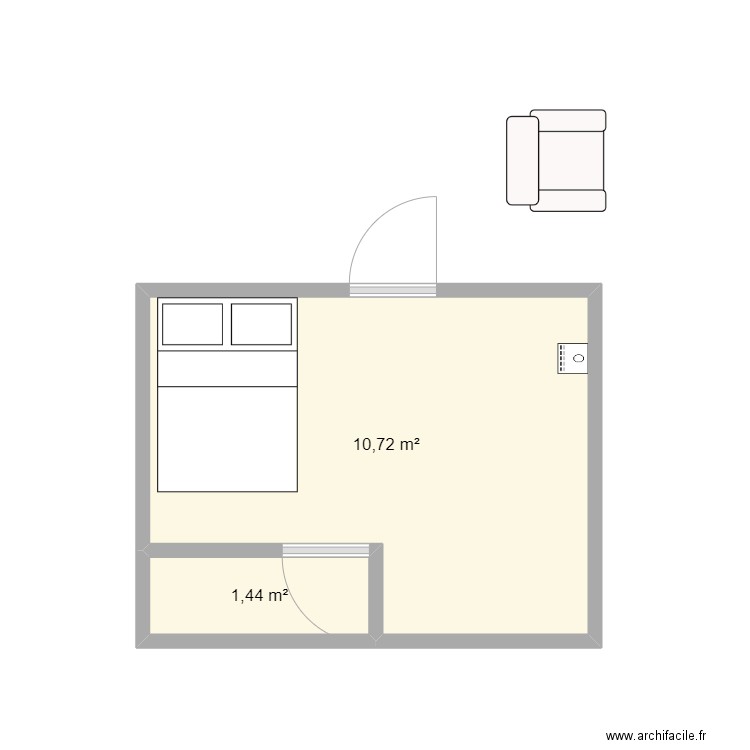 cabane. Plan de 2 pièces et 12 m2