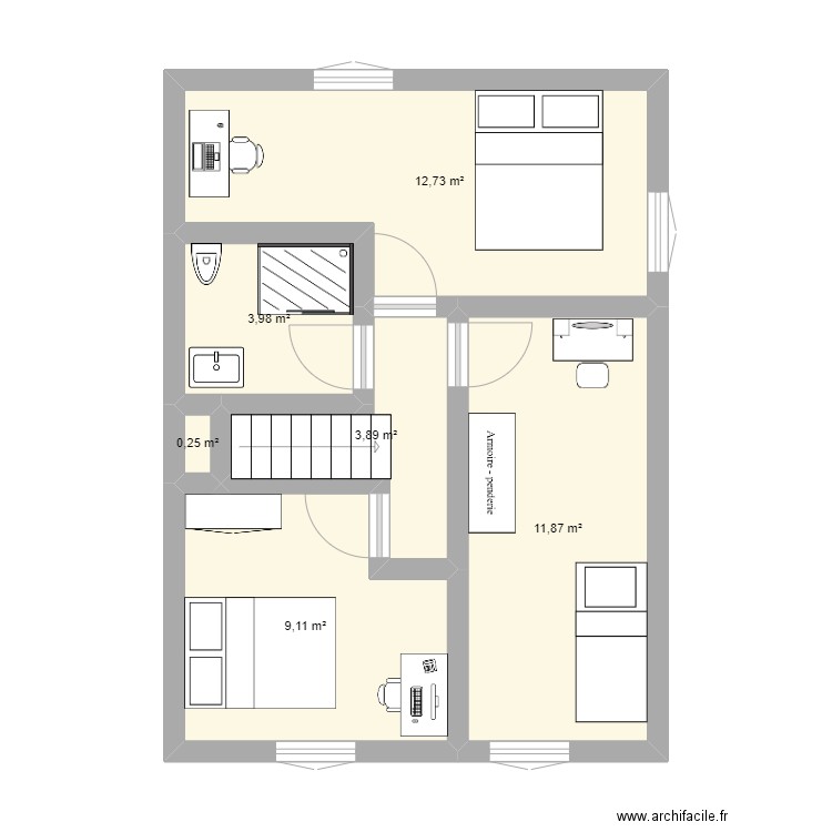 etage2. Plan de 6 pièces et 42 m2