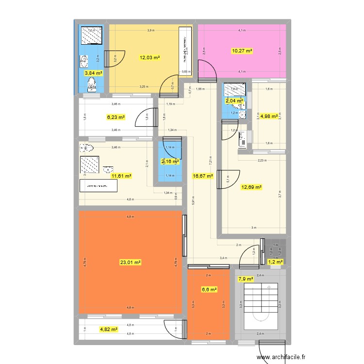 odiaoRETAGE6. Plan de 15 pièces et 126 m2