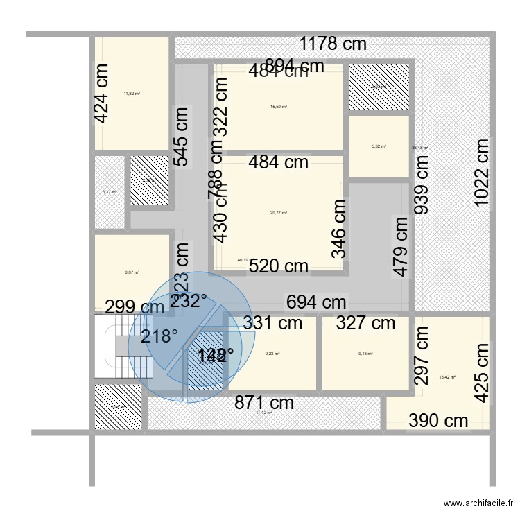 Plan 1. Plan de 17 pièces et 196 m2