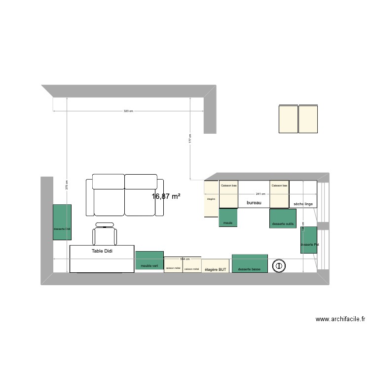 bureau+salon. Plan de 1 pièce et 17 m2