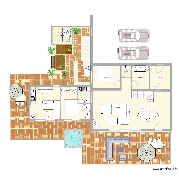 Extension. Plan de 7 pièces et 110 m2