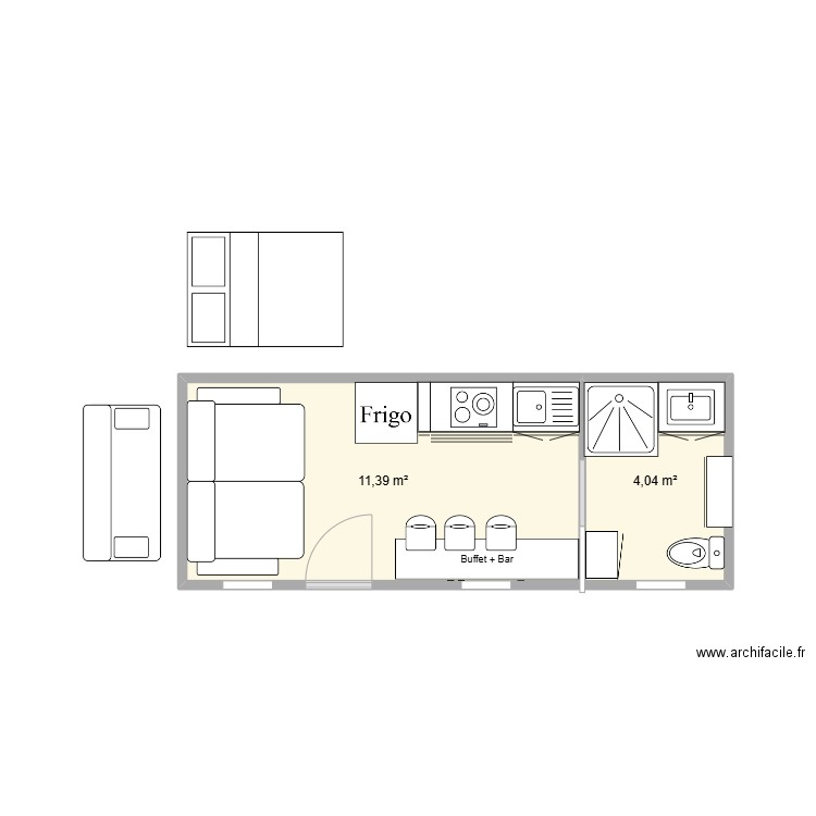 Caravane. Plan de 2 pièces et 15 m2