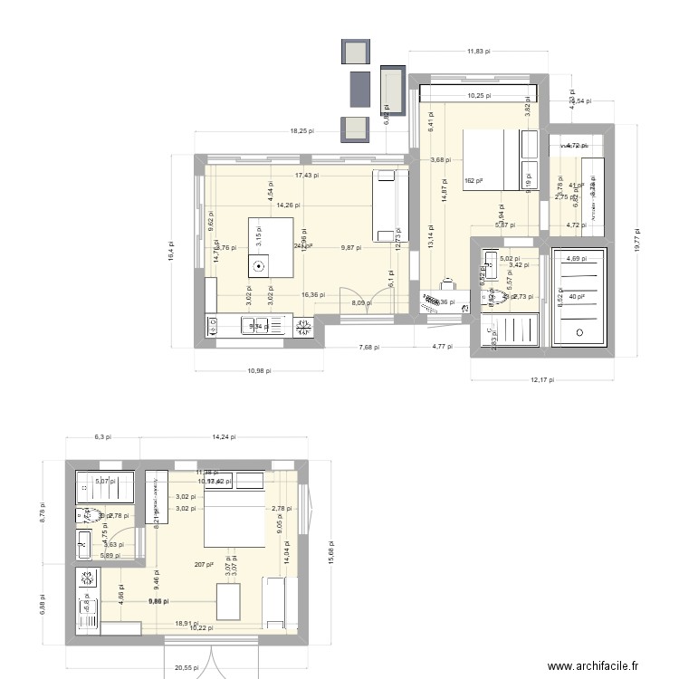 maison sud. Plan de 7 pièces et 72 m2