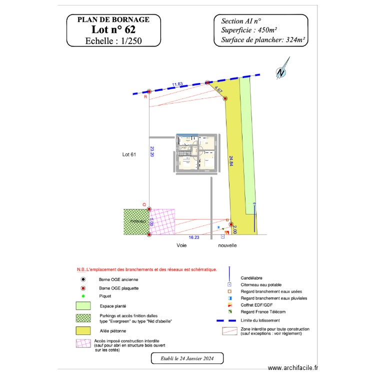 Etage. Plan de 6 pièces et 44 m2