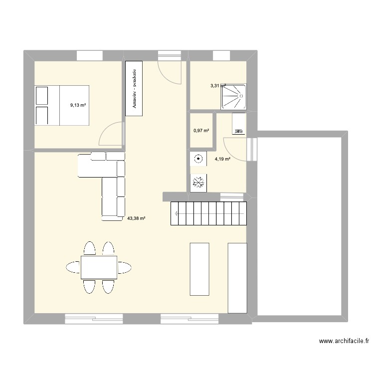 R version 2. Plan de 5 pièces et 61 m2