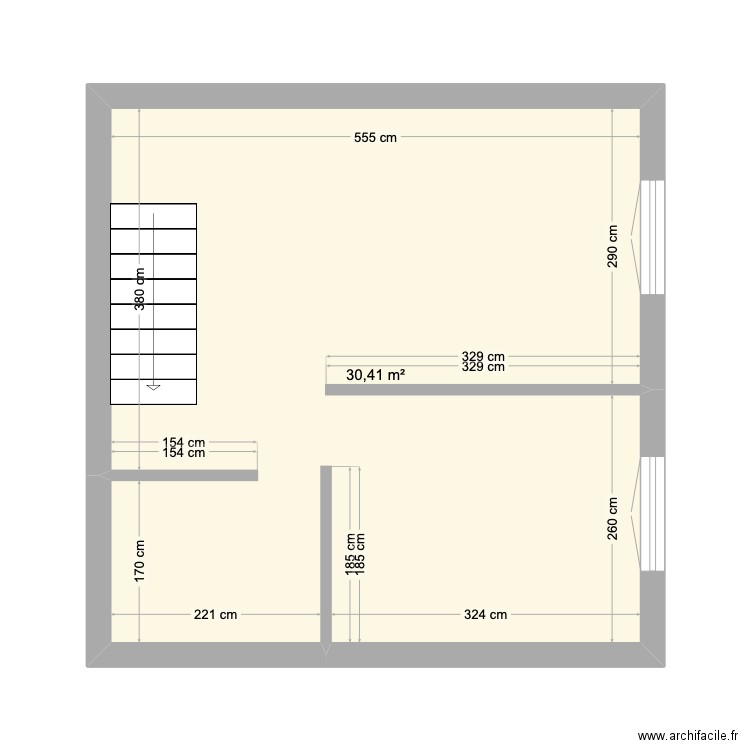 1er étage. Plan de 1 pièce et 30 m2