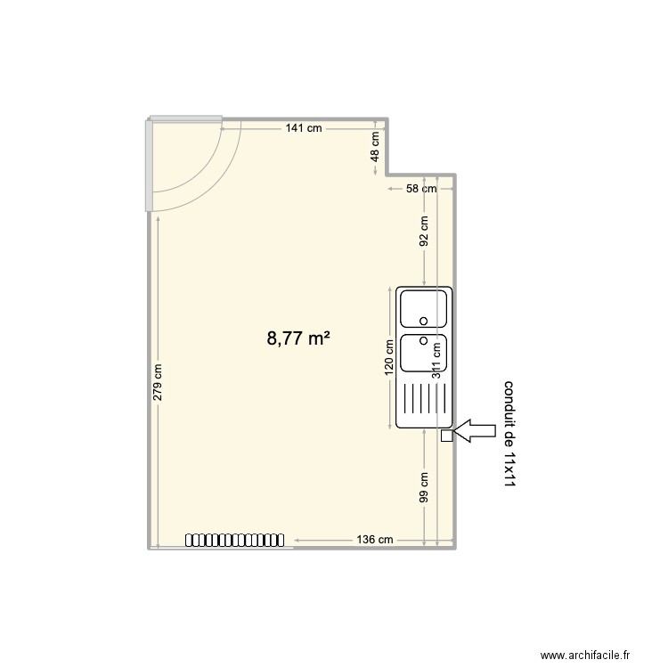 Appart val. Plan de 1 pièce et 9 m2