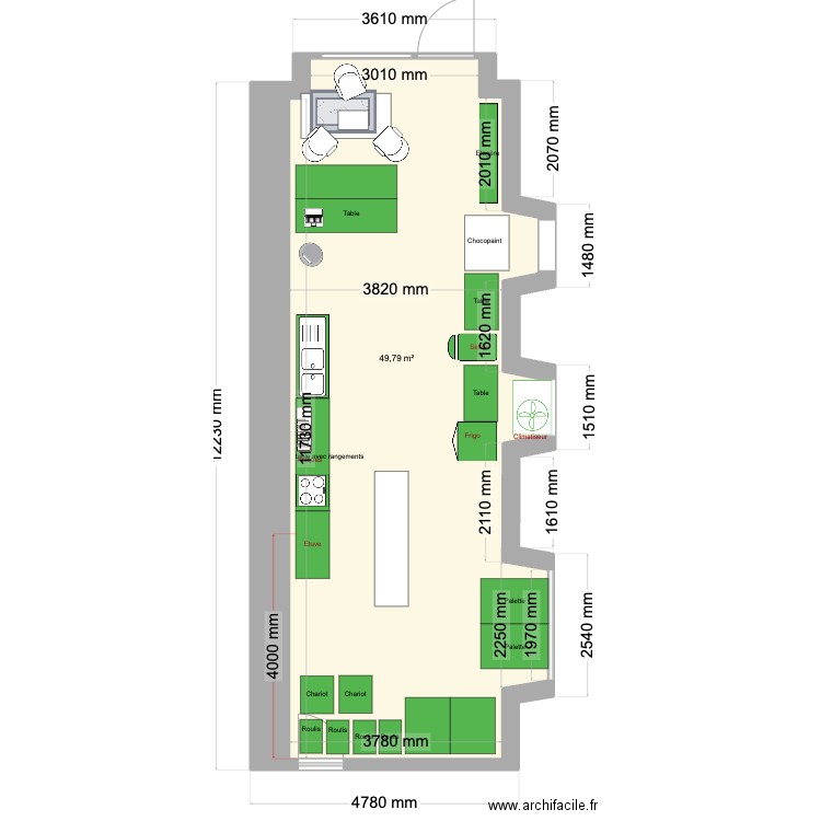 Labo version 1. Plan de 1 pièce et 50 m2