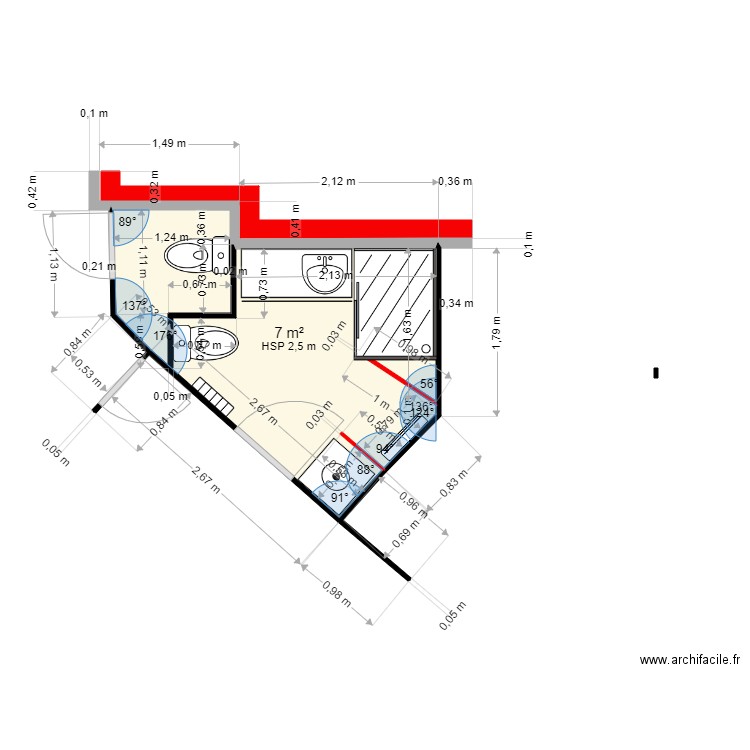 sdb rempart projet 1. Plan de 1 pièce et 7 m2