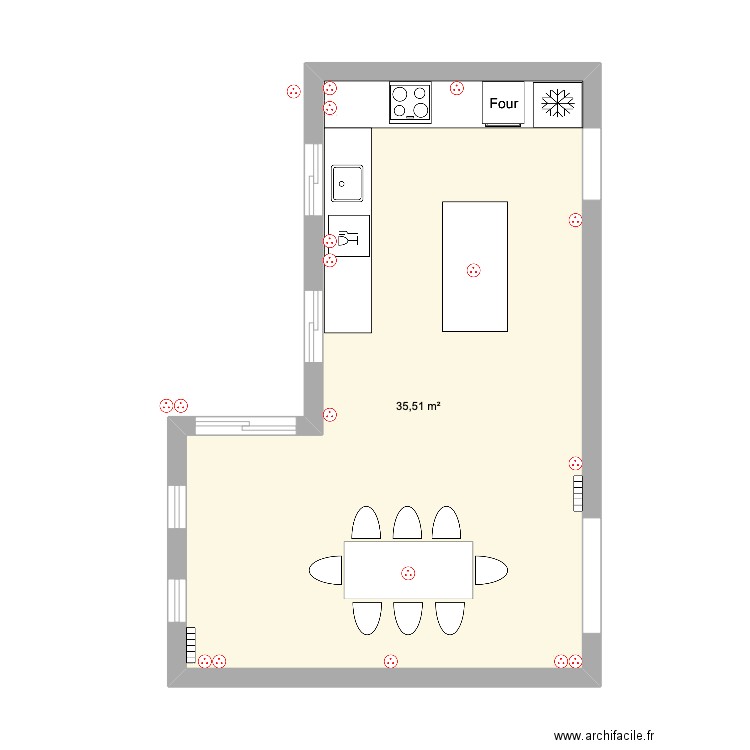 Entension cuisine. Plan de 1 pièce et 36 m2