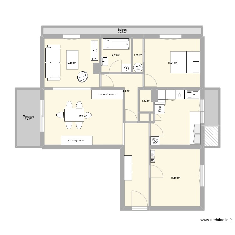 appart xav. Plan de 16 pièces et 85 m2