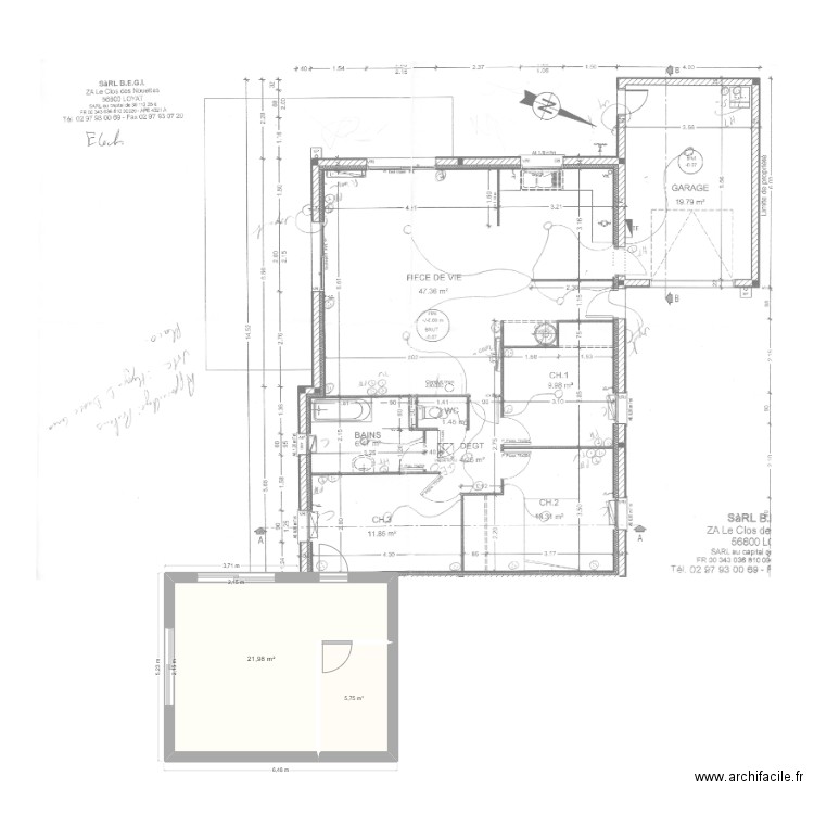 plan 1 lea. Plan de 2 pièces et 28 m2