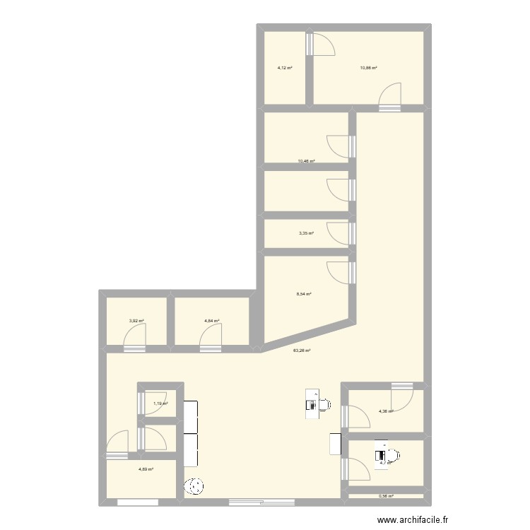 eco 1 er. Plan de 13 pièces et 125 m2