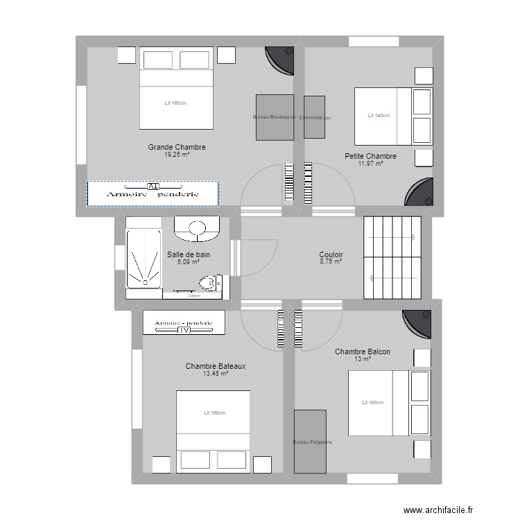 1er étage. Plan de 6 pièces et 72 m2