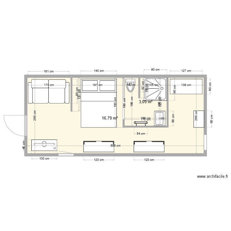 EXTENSION. Plan de 2 pièces et 20 m2