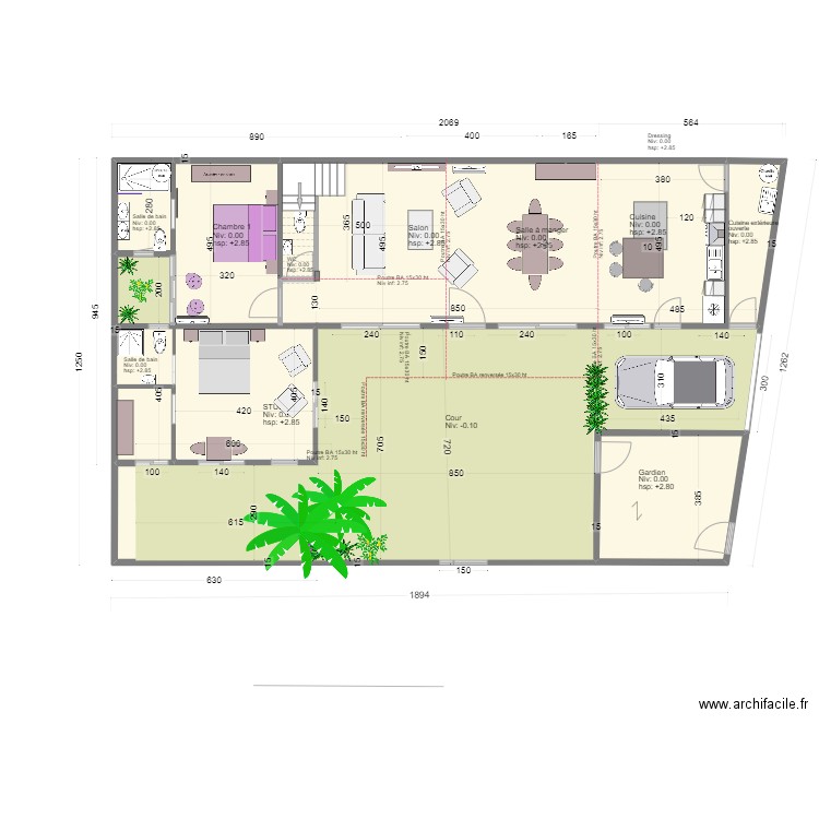 Projet 3  E Villa . Plan de 4 pièces et 210 m2