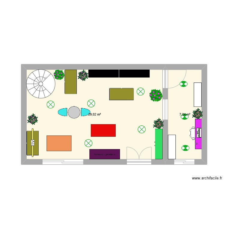 chalagiro. Plan de 2 pièces et 36 m2