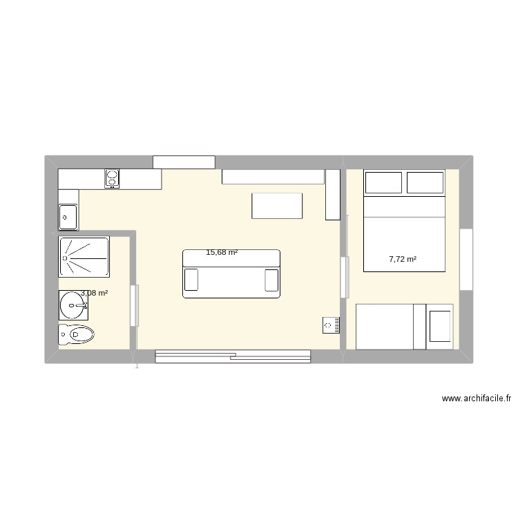 cabane. Plan de 3 pièces et 26 m2